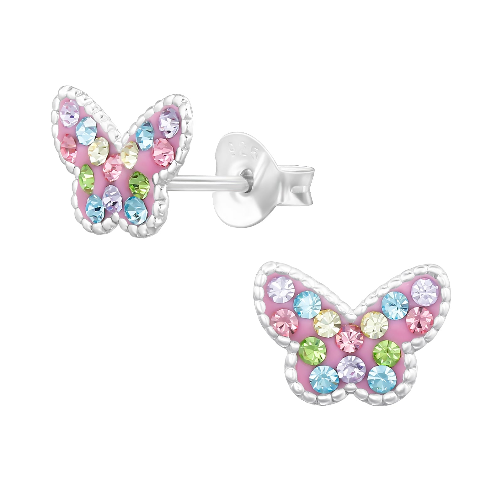 Melchior Jewellery hypoallergenic butterfly earrings for girls with colourful gemstones