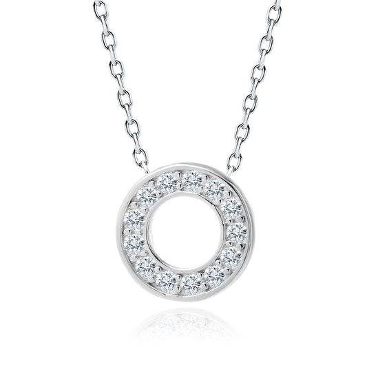 Sentiell hypoallergenic CZ necklace for woman with circular pendant featuring sparkling cubic zirconia stones