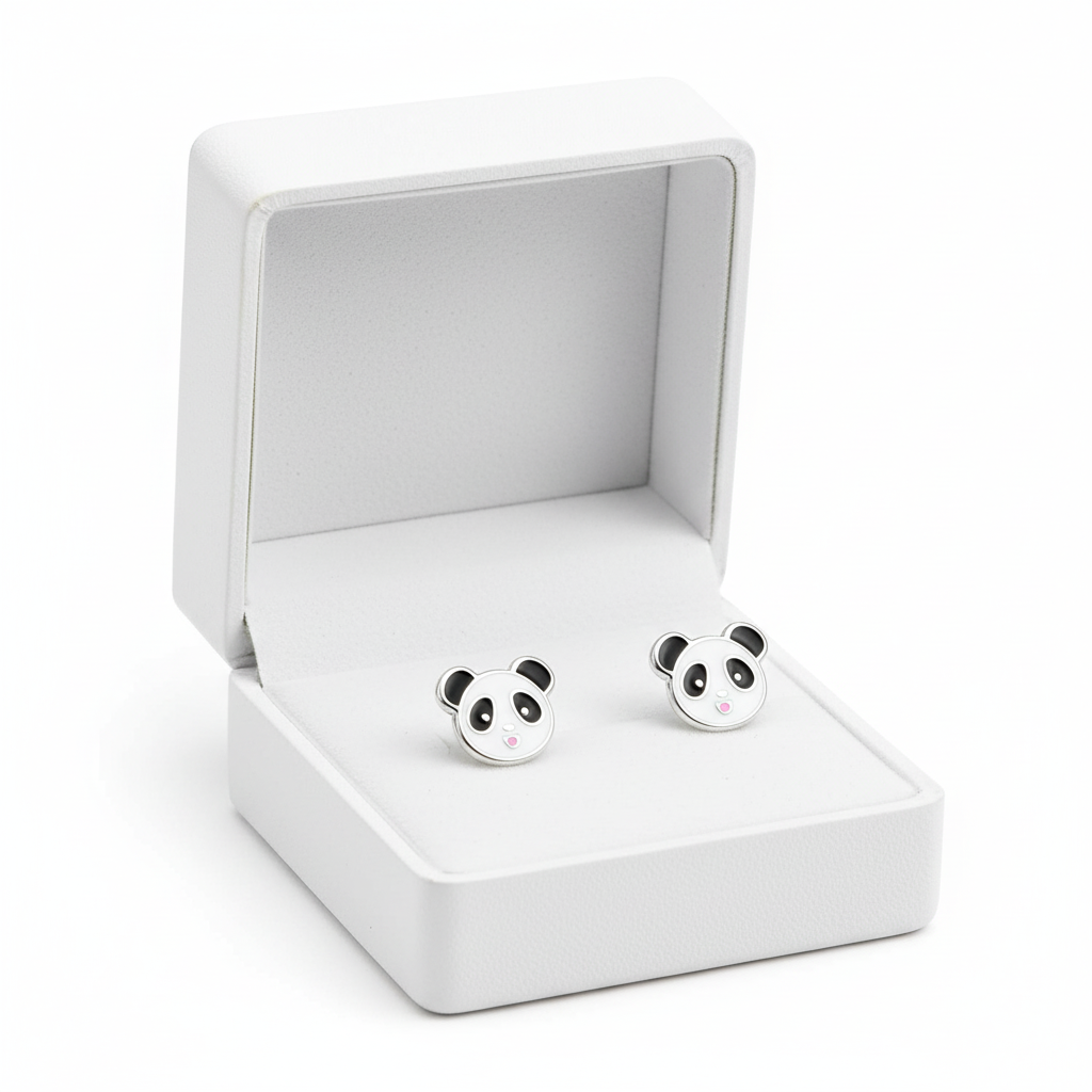 Melchior Jewellery hypoallergenic kids panda bear studs in white box for childrens earrings