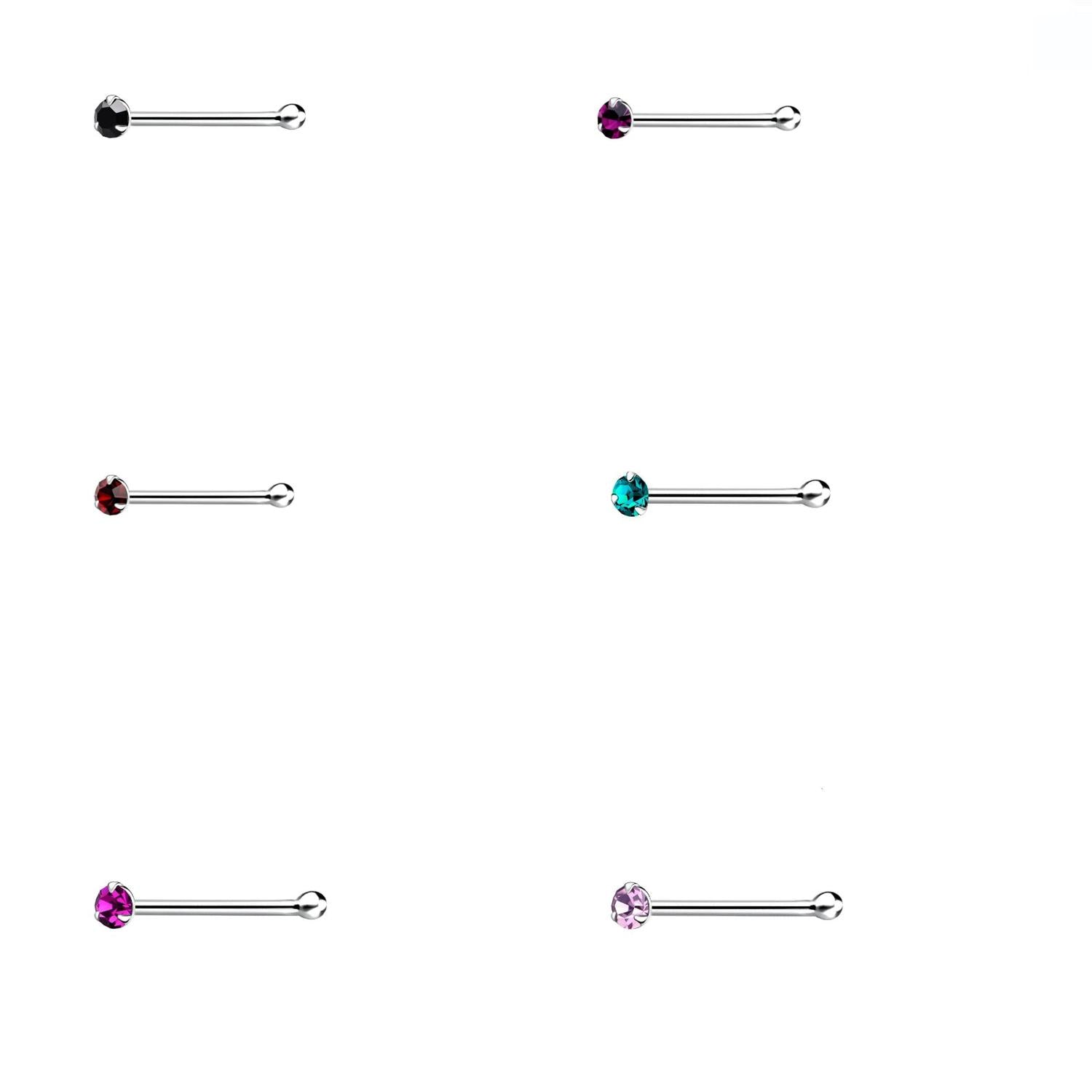 Melchior Jewellery 1.5mm coloured nose piercing pack showing six silver nose studs with assorted gems