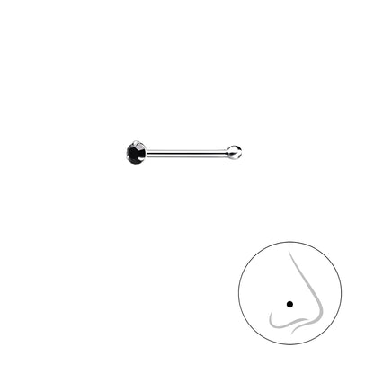 Melchior Jewellery silver nose stud with black gem and ball showing placement 1.5mm coloured nose piercing for subtle daily wear