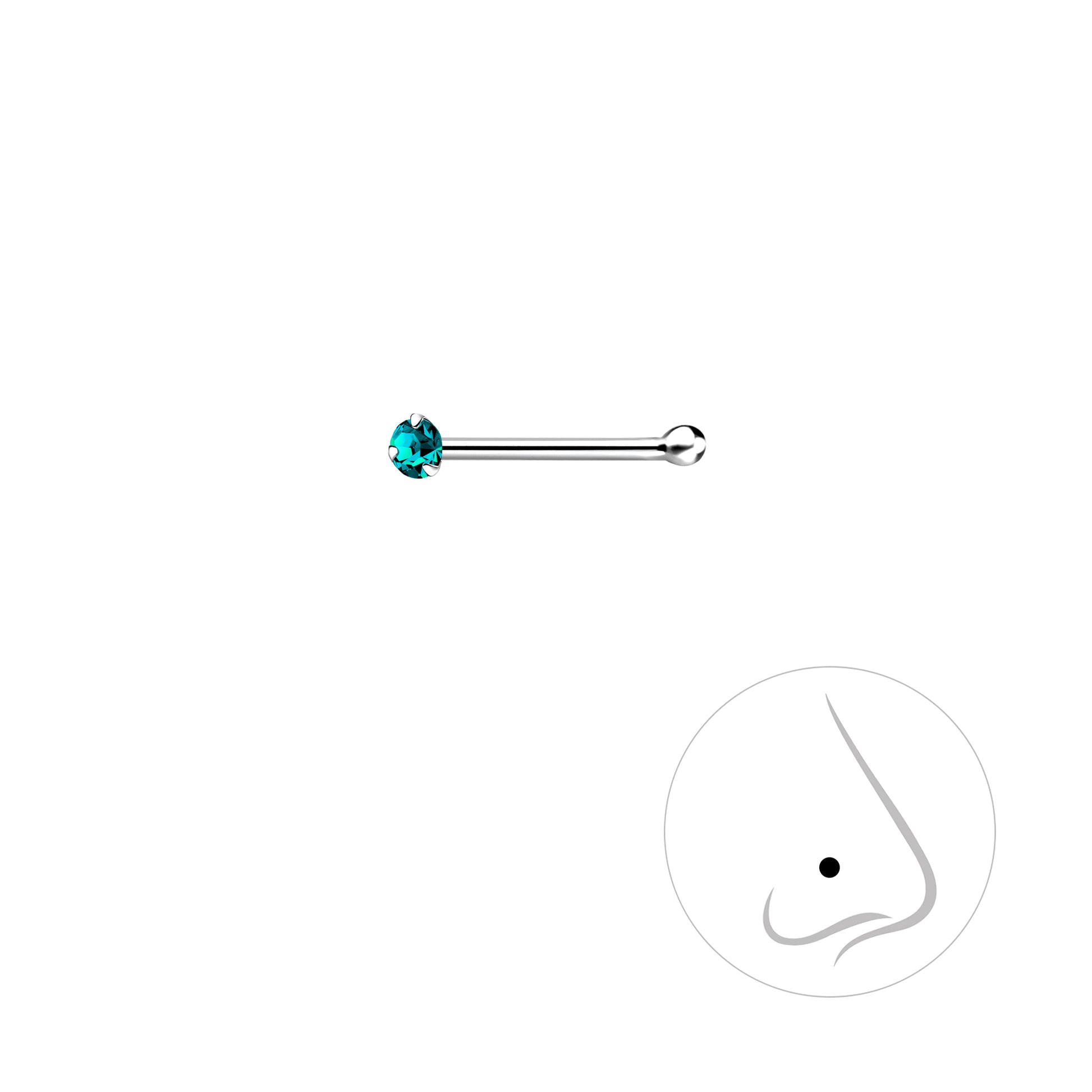 Melchior Jewellery 1.5mm coloured nose piercing turquoise crystal stainless steel straight nostril stud