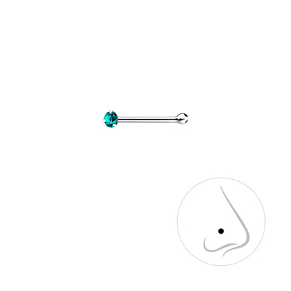 Melchior Jewellery 1.5mm coloured nose piercing turquoise crystal stainless steel straight nostril stud