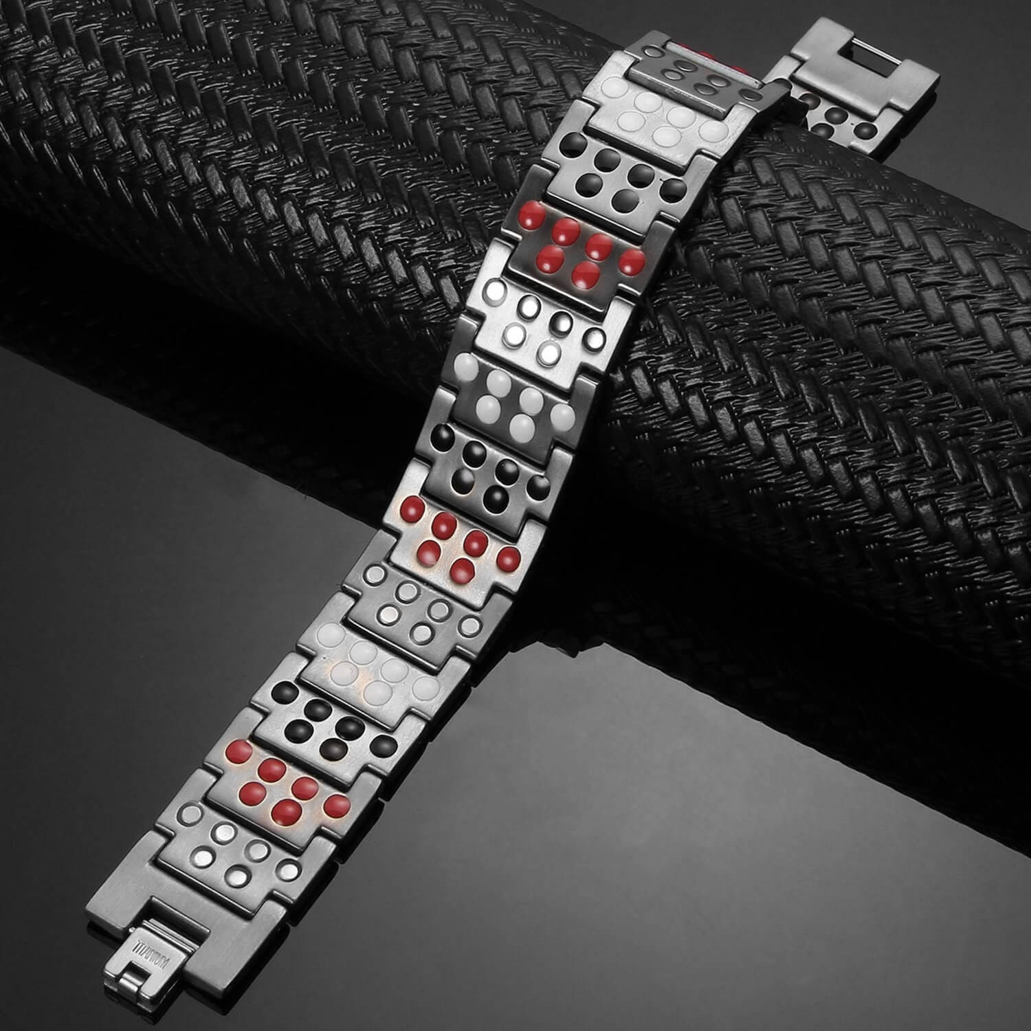 Melchior Jewellery 4 in 1 magnetic therapy bracelet men stainless steel link bracelet with red and black therapy beads