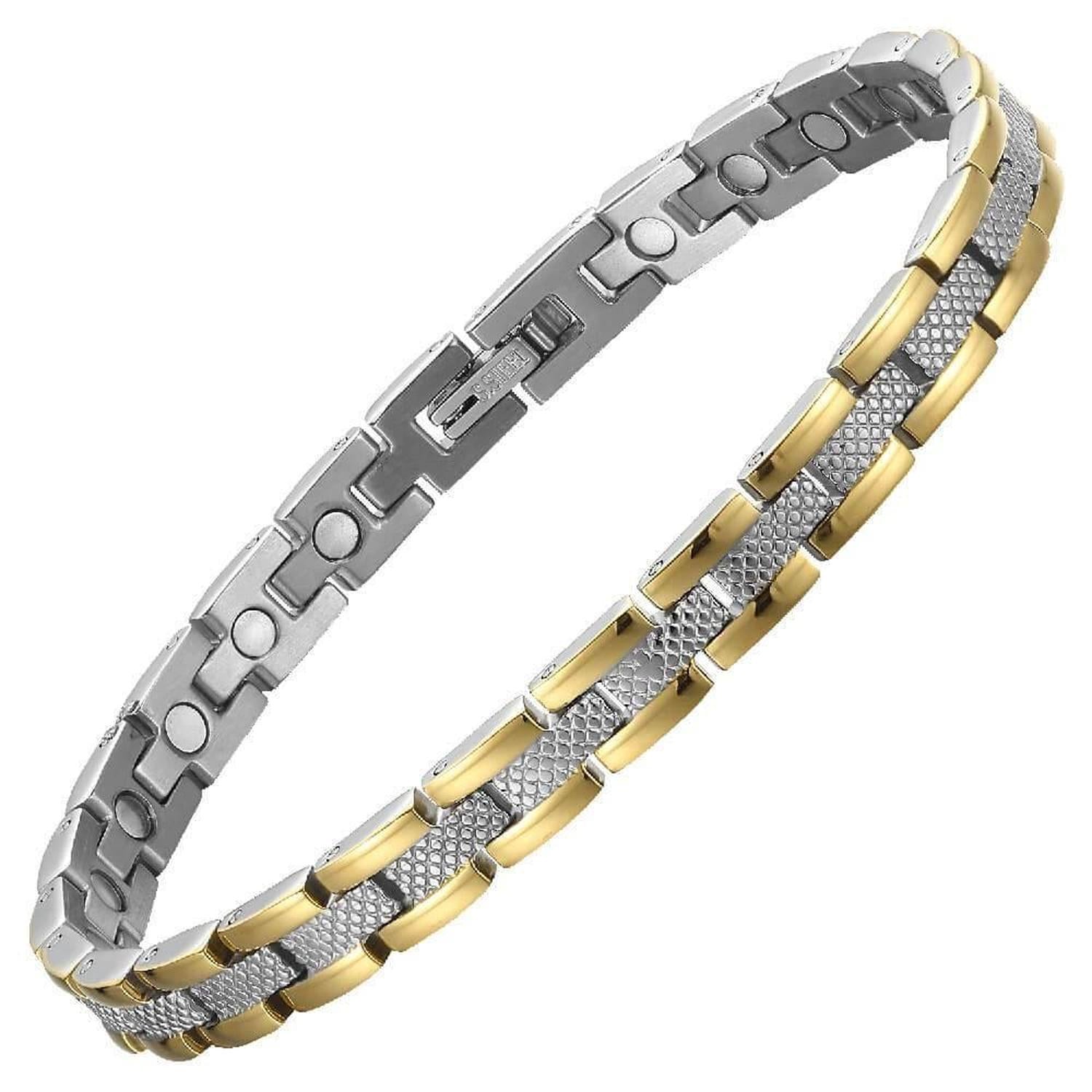 Melchior Jewellery two tone stainless steel 4in1 magnetic therapy bracelet with gold and silver link design