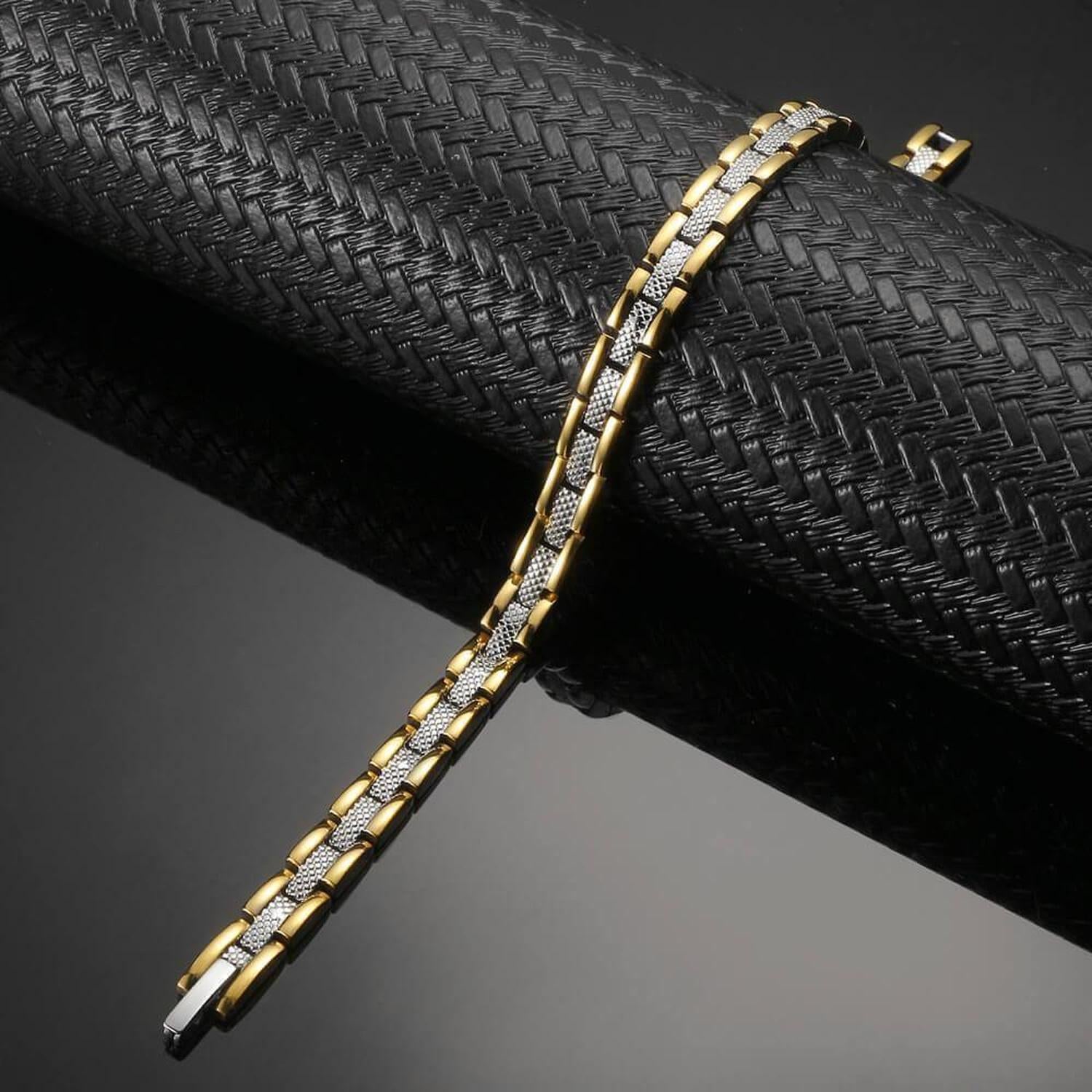 Melchior Jewellery two tone gold and silver stainless steel 4in1 magnetic therapy bracelet elegant link design