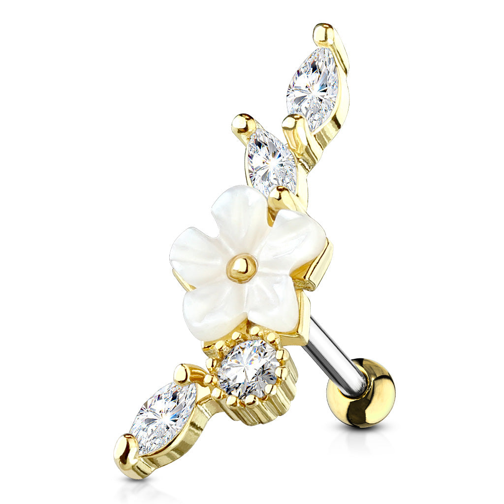 Melchior Jewellery cartilage stud with mother of pearl flower gold tone with marquise cubic zirconia