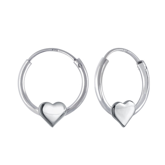 Melchior Jewellery children's sterling silver heart earrings polished heart hoops for kids