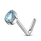 Melchior Jewellery teardrop blue crystal nose stud with L shaped silver post crystal nose stud elegant design