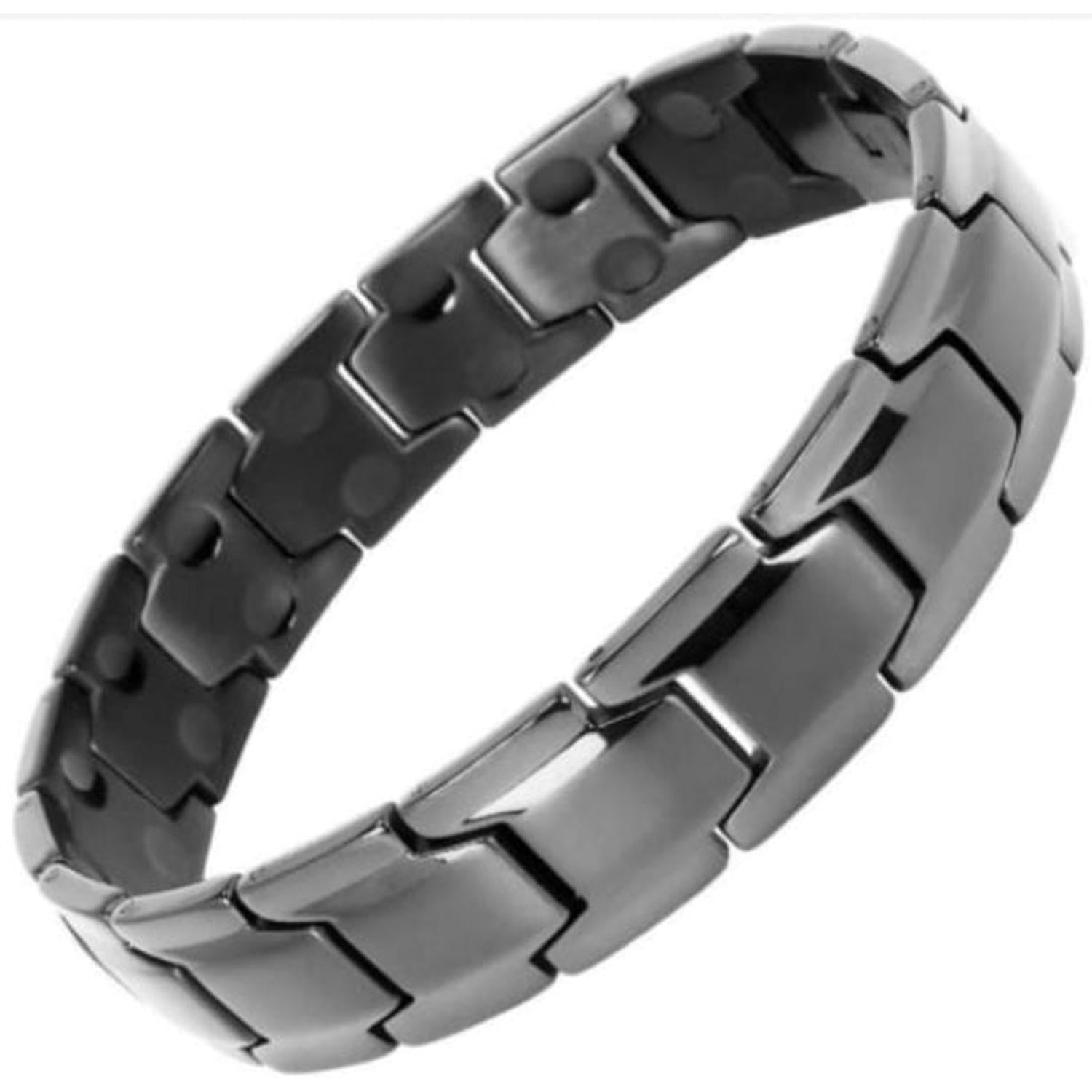 Melchior Jewellery double row titanium magnetic bracelet gunmetal finish linked segments with visible magnets