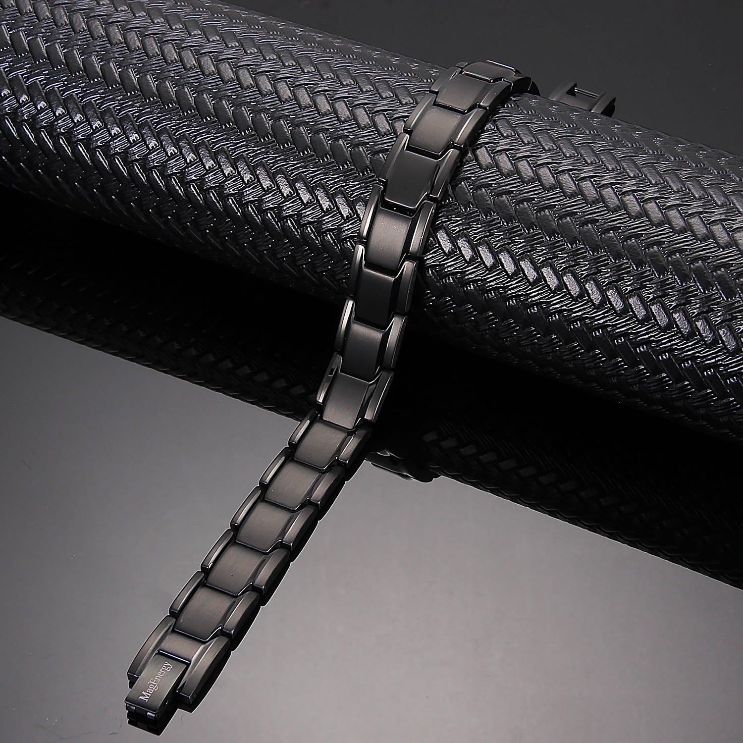 Melchior Jewellery double row titanium magnetic bracelet in matte black link design for stylish everyday wear
