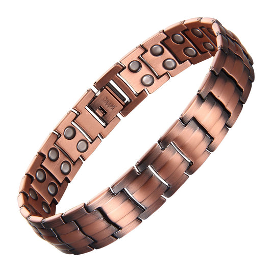 Melchior Jewellery men's copper magnetic bracelet with brushed link design and internal magnet therapy discs