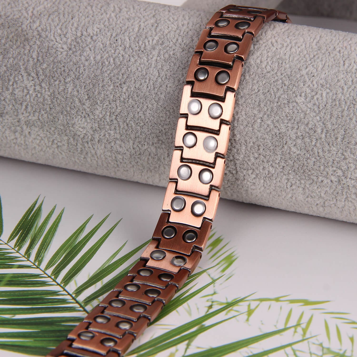 Melchior Jewellery men's copper magnetic bracelet with linked copper plates and black magnet inserts