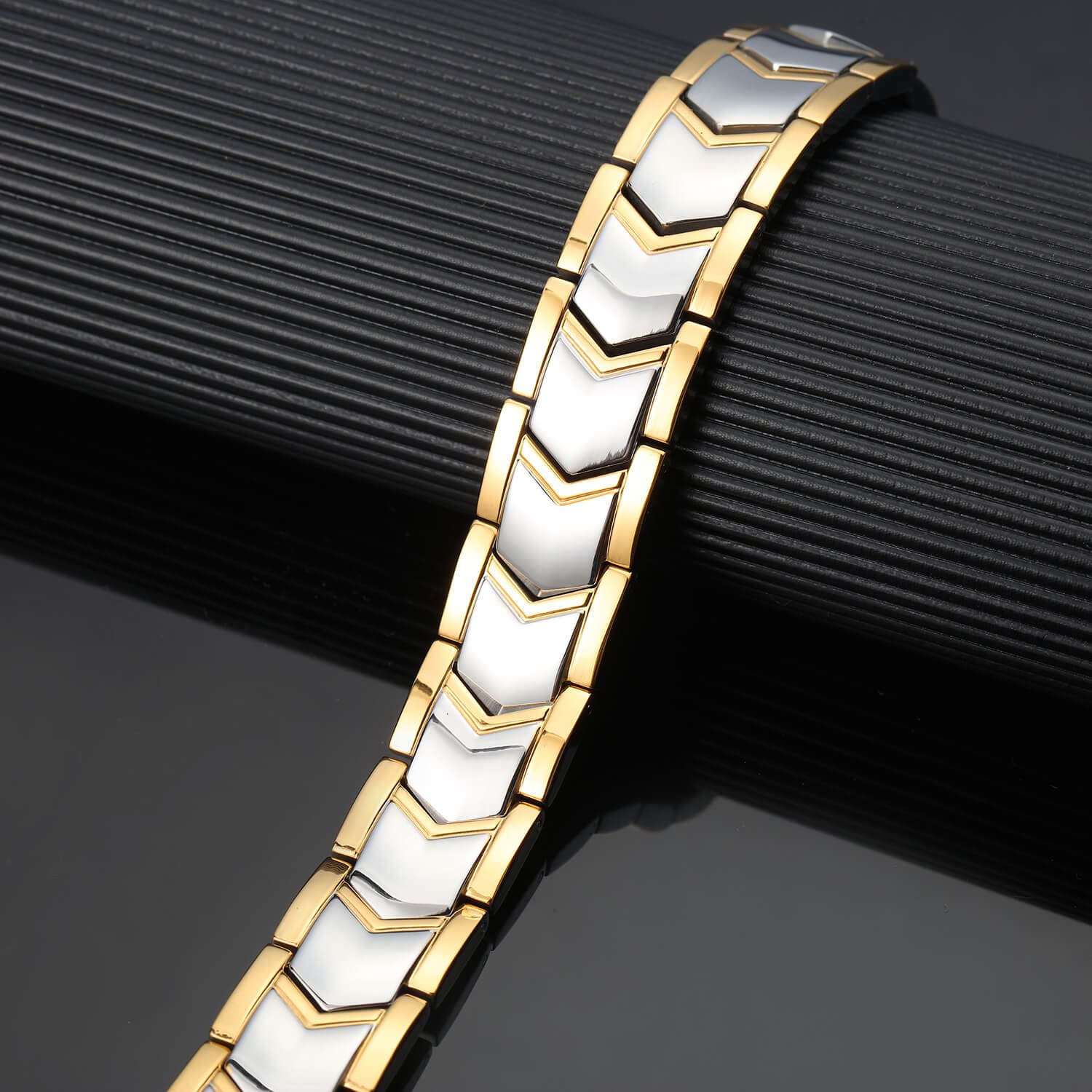 Melchior Jewellery mens gold and silver magnetic therapy bracelet two tone chevron link design