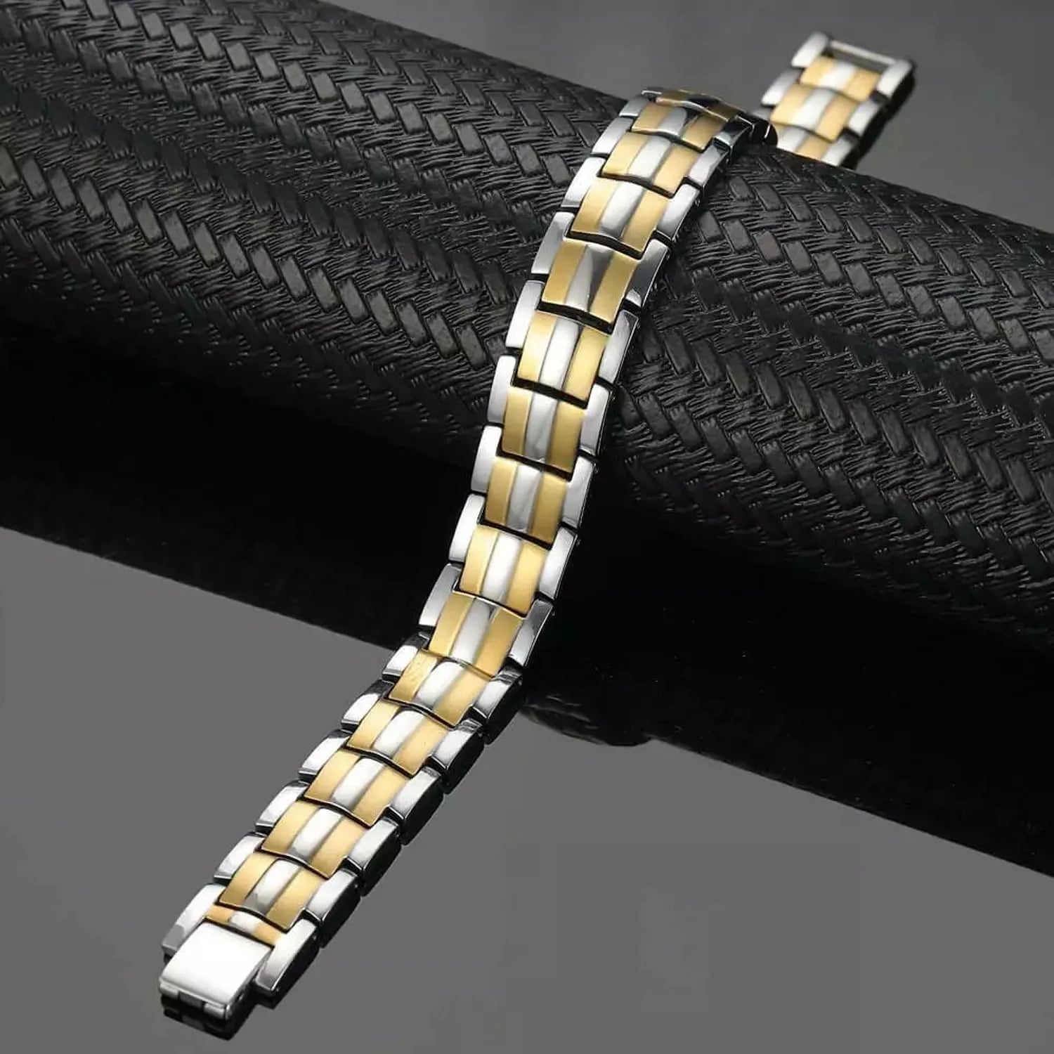 Melchior Jewellery mens silver and gold titanium magnetic bracelet two tone masculine link design