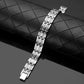 Melchior Jewellery mens silver titanium magnetic bracelet polished linked design with textured inlay on black display
