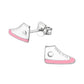 Melchior Jewellery kids silver sneaker stud earrings with pink trim pink and white shoe stud earrings