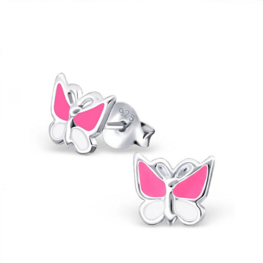 Melchior Jewellery pink butterfly stud earrings for kids sterling silver 925 enamel child friendly accessory