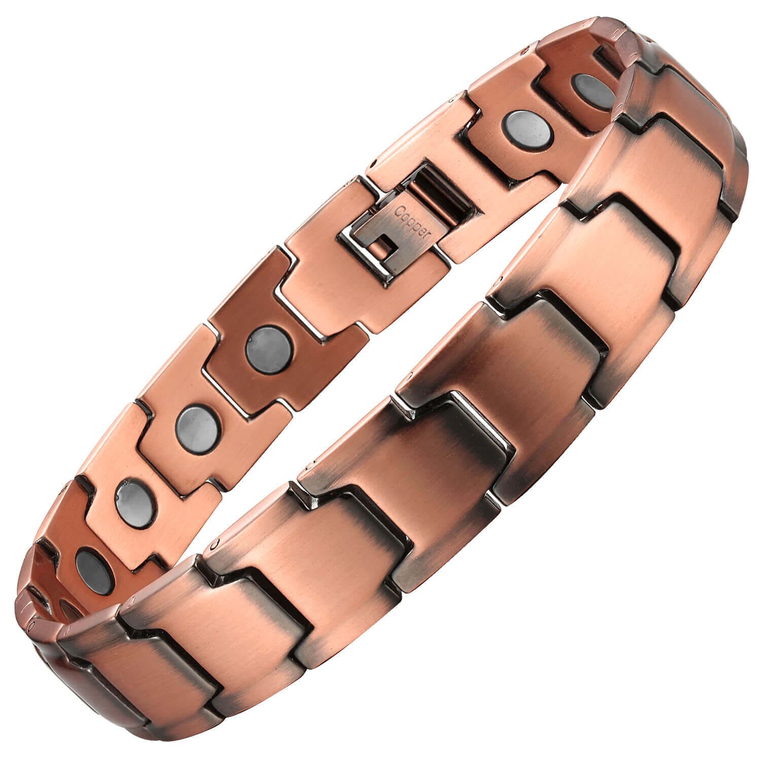 Melchior Jewellery copper link magnetic bracelet with black therapy inserts and clasp powerful energy healing bracelet