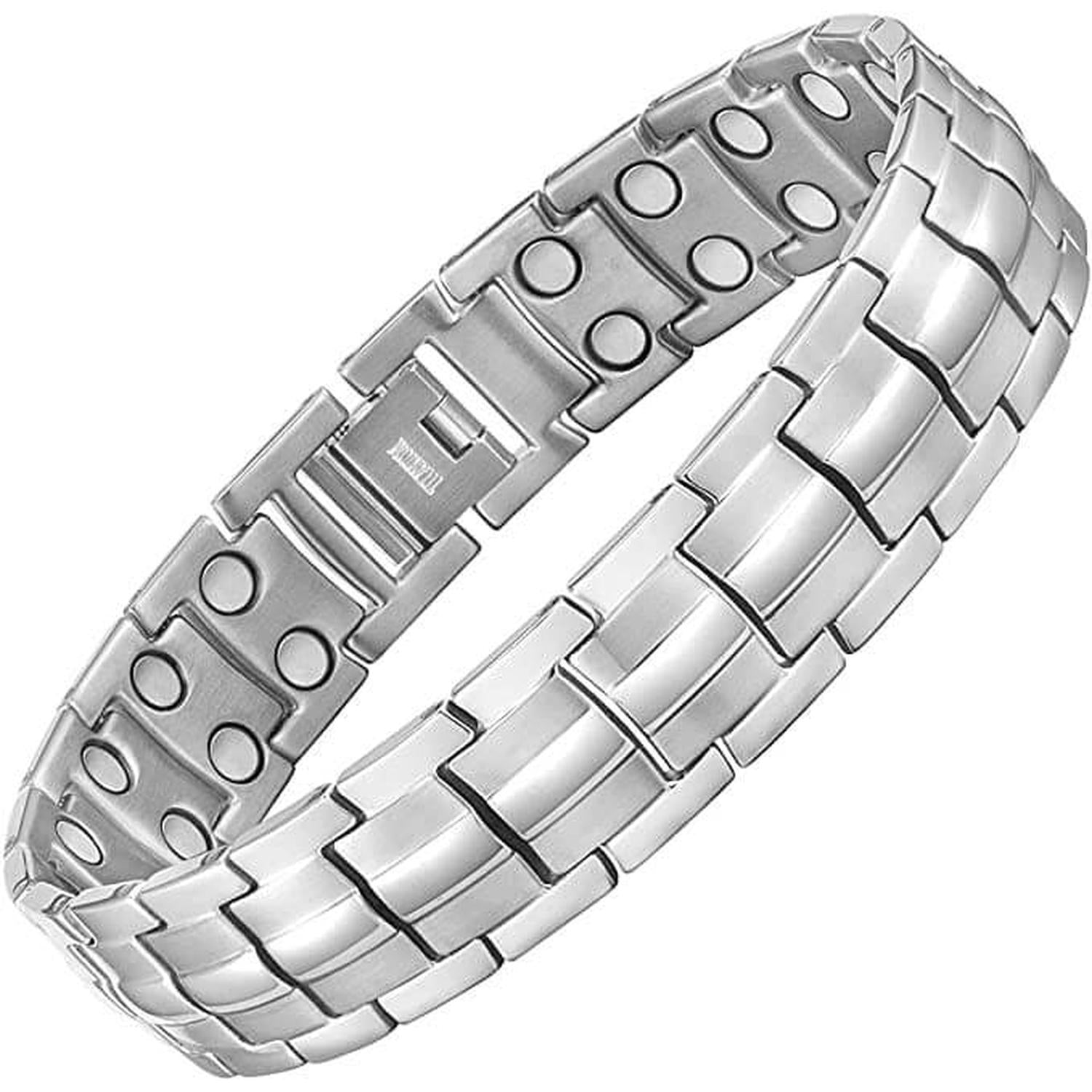 Melchior Jewellery silver titanium magnetic bracelet polished link design with internal therapy magnets