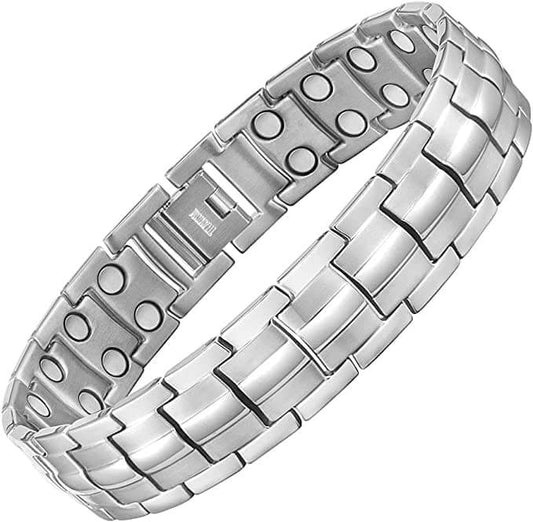 Melchior Jewellery silver titanium magnetic bracelet polished link design with internal therapy magnets
