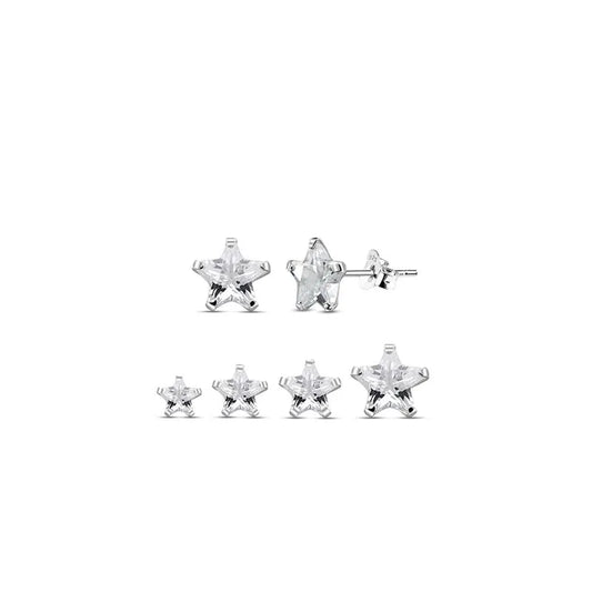 Melchior Jewellery womens star shaped studs with cubic zirconia in sterling silver double size display