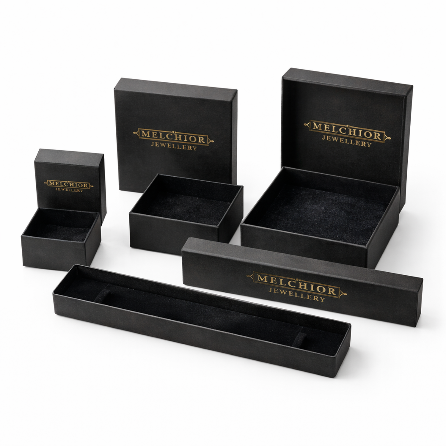 Black Melchior Jewellery boxes for sterling silver cubic zirconia bangle packaging