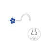 Melchior Jewellery sterling silver CZ flower nose screw with blue petal stones and clear centre for discreet wear