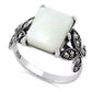 Melchior Jewellery sterling silver mother of pearl ring with rectangular white pearl and marcasite detailing