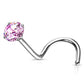 Melchior Jewellery surgical steel crystal nose screw with prong set pink round faceted gem for nostril