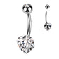 Melchior Jewellery titanium heart belly button bar curved polished titanium bar with clear heart gem