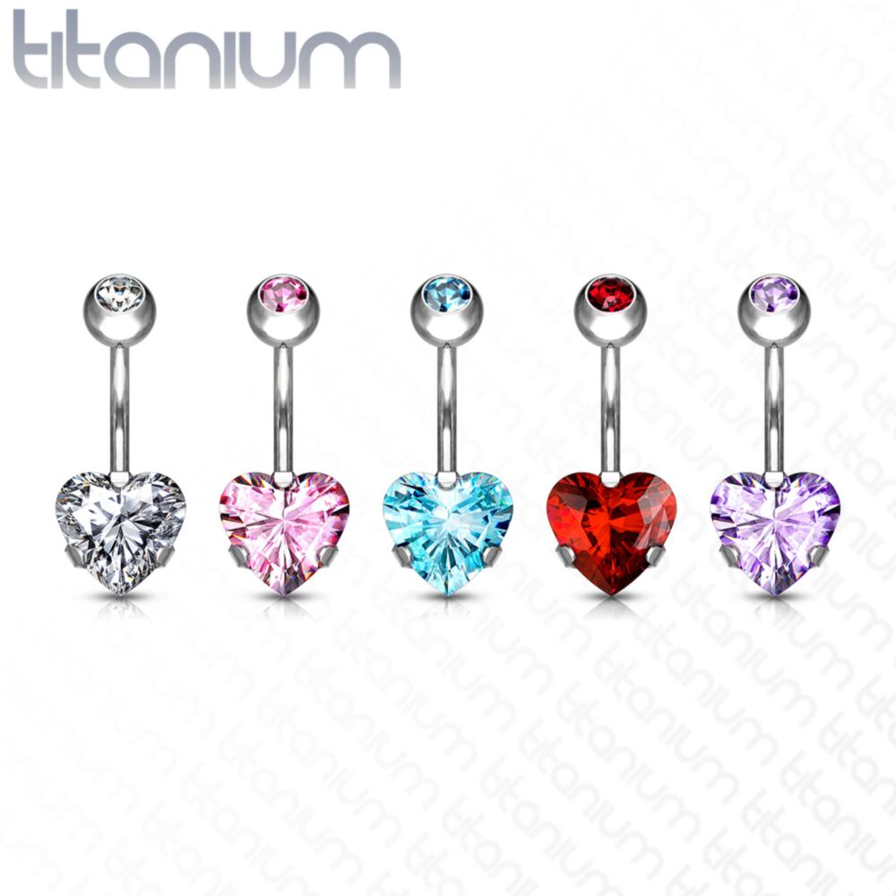 Melchior Jewellery titanium heart belly button bar five coloured heart gemstones on surgical titanium