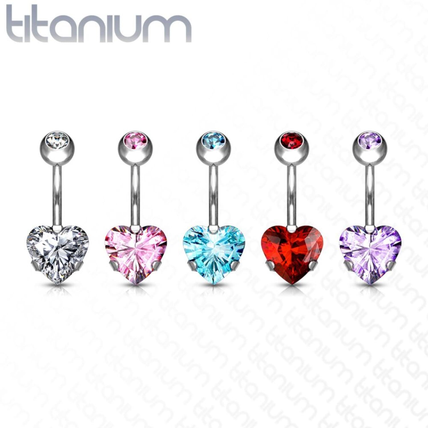 Melchior Jewellery titanium heart belly button bar five coloured heart gemstones on surgical titanium