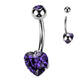 Melchior Jewellery titanium heart belly button bar with purple crystal heart and curved barbell
