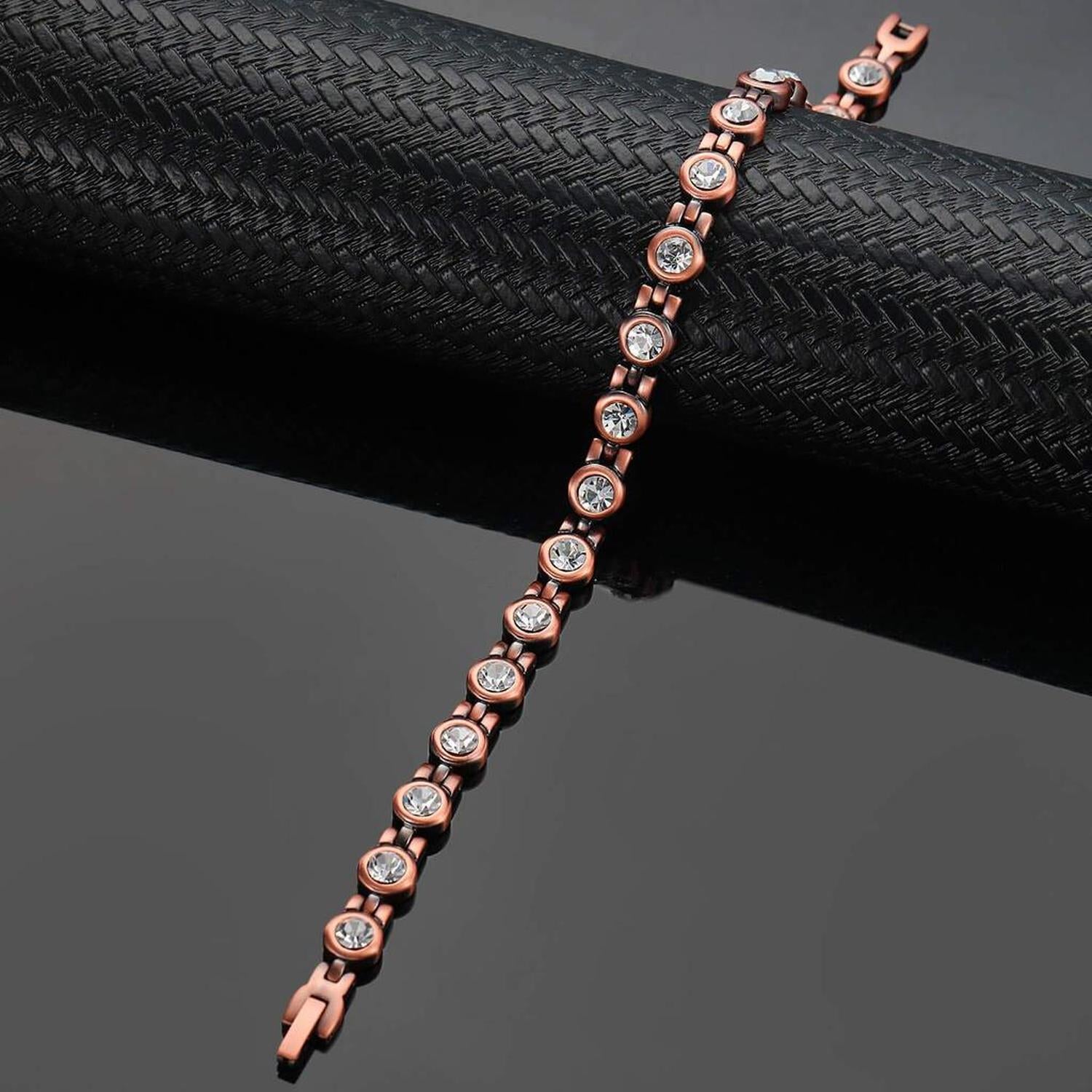Melchior Jewellery womens copper magnetic bracelet with round crystal links polished copper finish