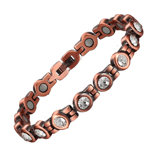 Melchior Jewellery womens copper magnetic bracelet with round clear crystal accents and secure clasp