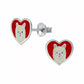 Kids alpaca heart stud earrings by Melchior Jewellery featuring red background and cute alpaca design
