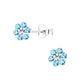 Melchior Jewellery kids aqua diamante stud earrings with blue flower design for children