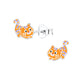 Melchior Jewellery kids cat stud earrings silver with orange and purple enamel design