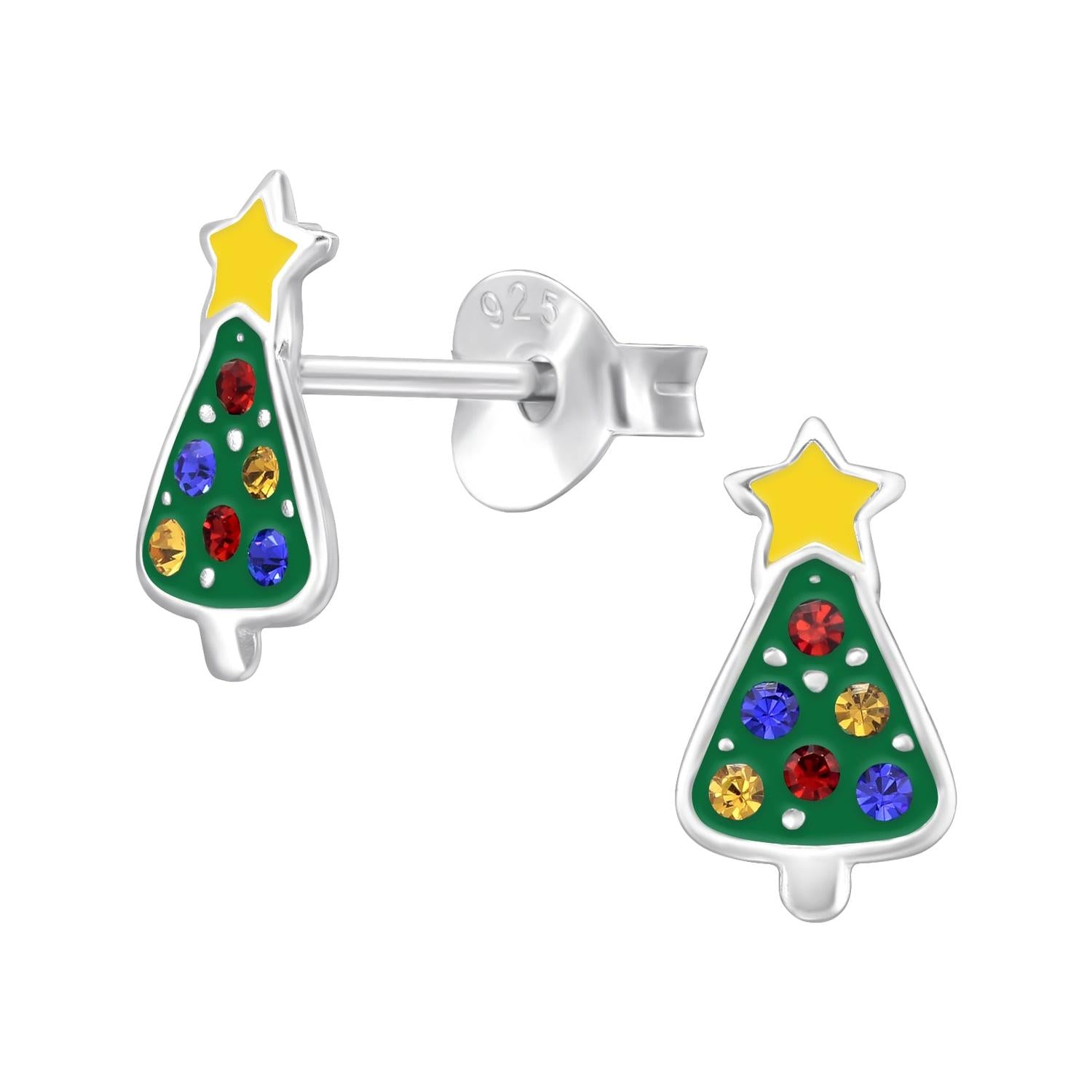 Melchior Jewellery kids Christmas tree stud earrings in silver with colourful gemstones for woman