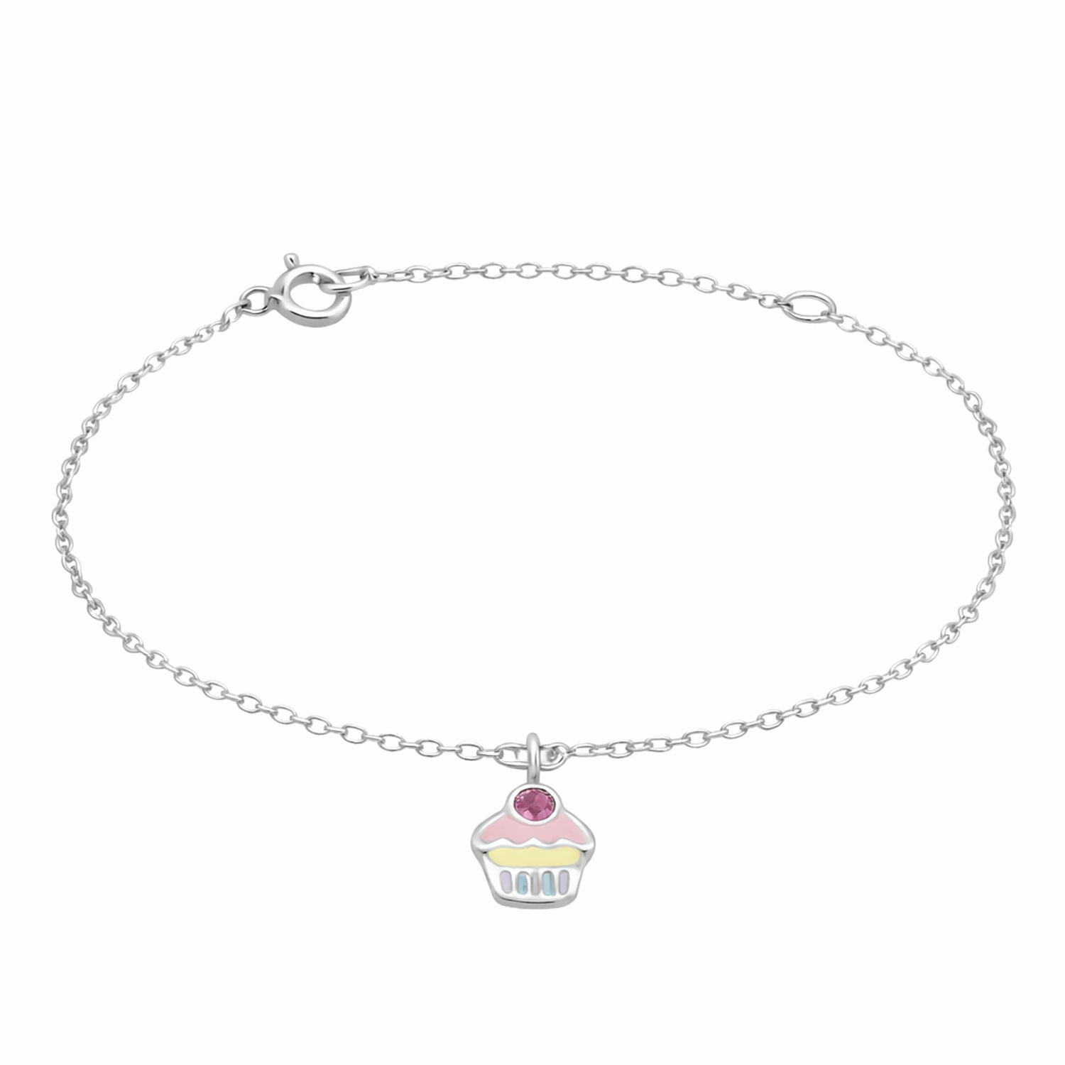 Melchior Jewellery kids colourful cupcake charm bracelet with silver chain and pink enamel charm