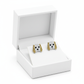 Melchior Jewellery kids crystal dog stud earrings in white and gold displayed in white jewellery box