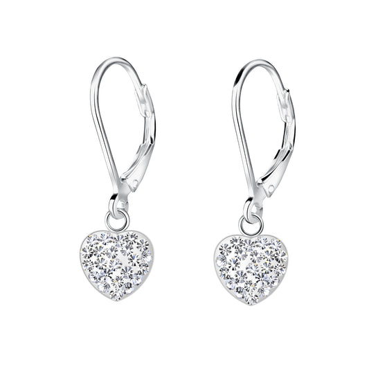 Melchior Jewellery kids crystal heart leverback earrings with sparkling crystals on heart-shaped dangles