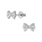 Melchior Jewellery kids CZ bow stud earrings in silver with clear cubic zirconia centre