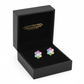 Melchior Jewellery kids CZ screw back earrings in a flower shape with multicoloured stones in black gift box