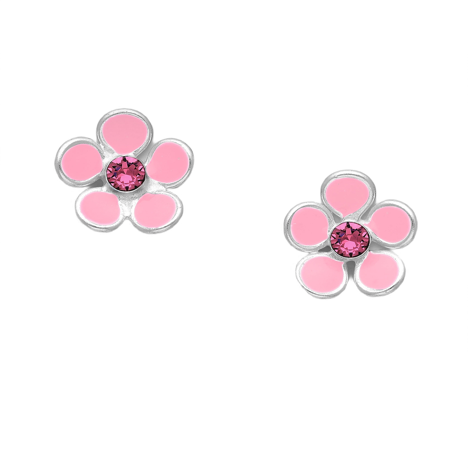 Melchior Jewellery kids flower stud earring with pink petals and central pink gemstone studs