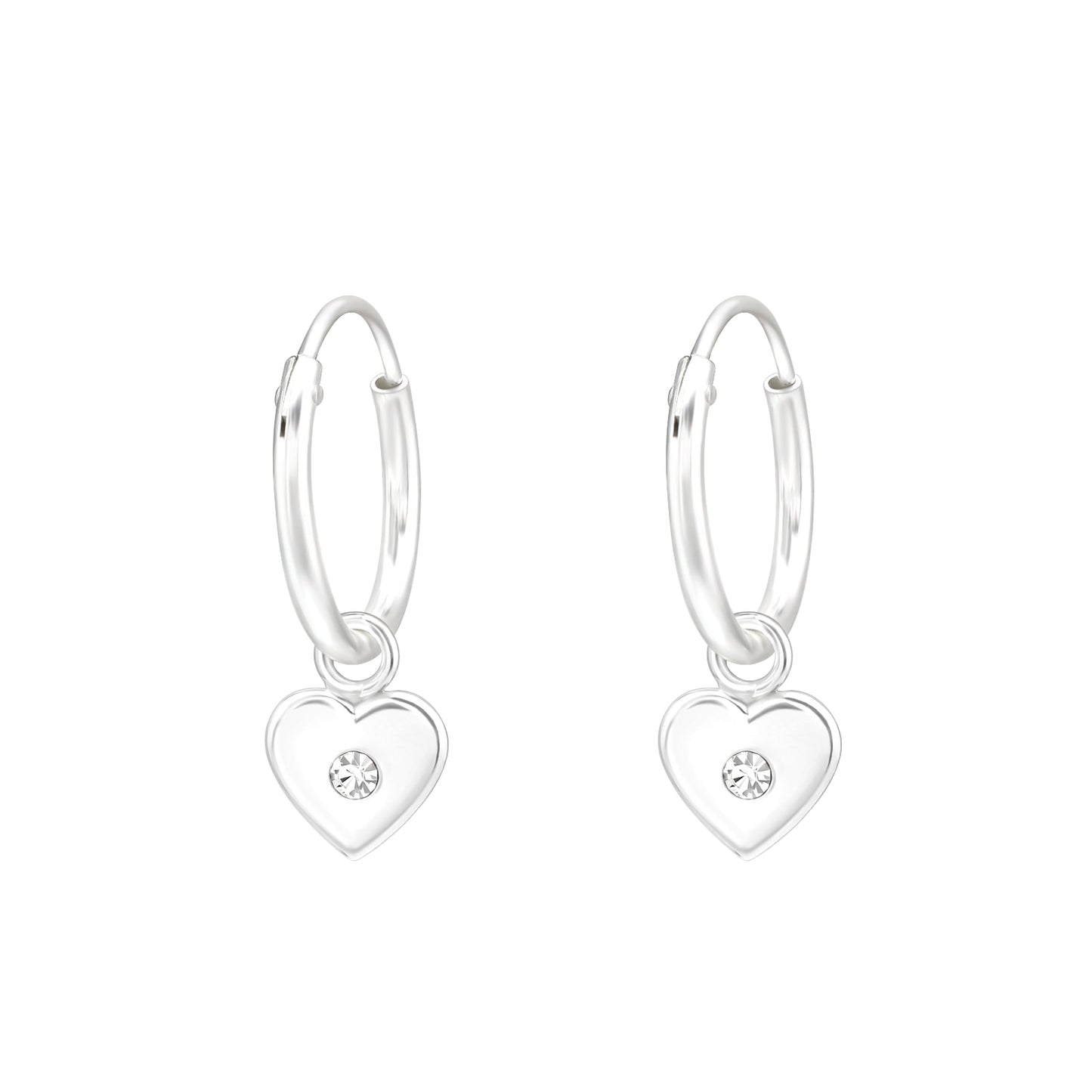 Melchior Jewellery kids heart charm CZ earrings in silver with small cubic zirconia detail