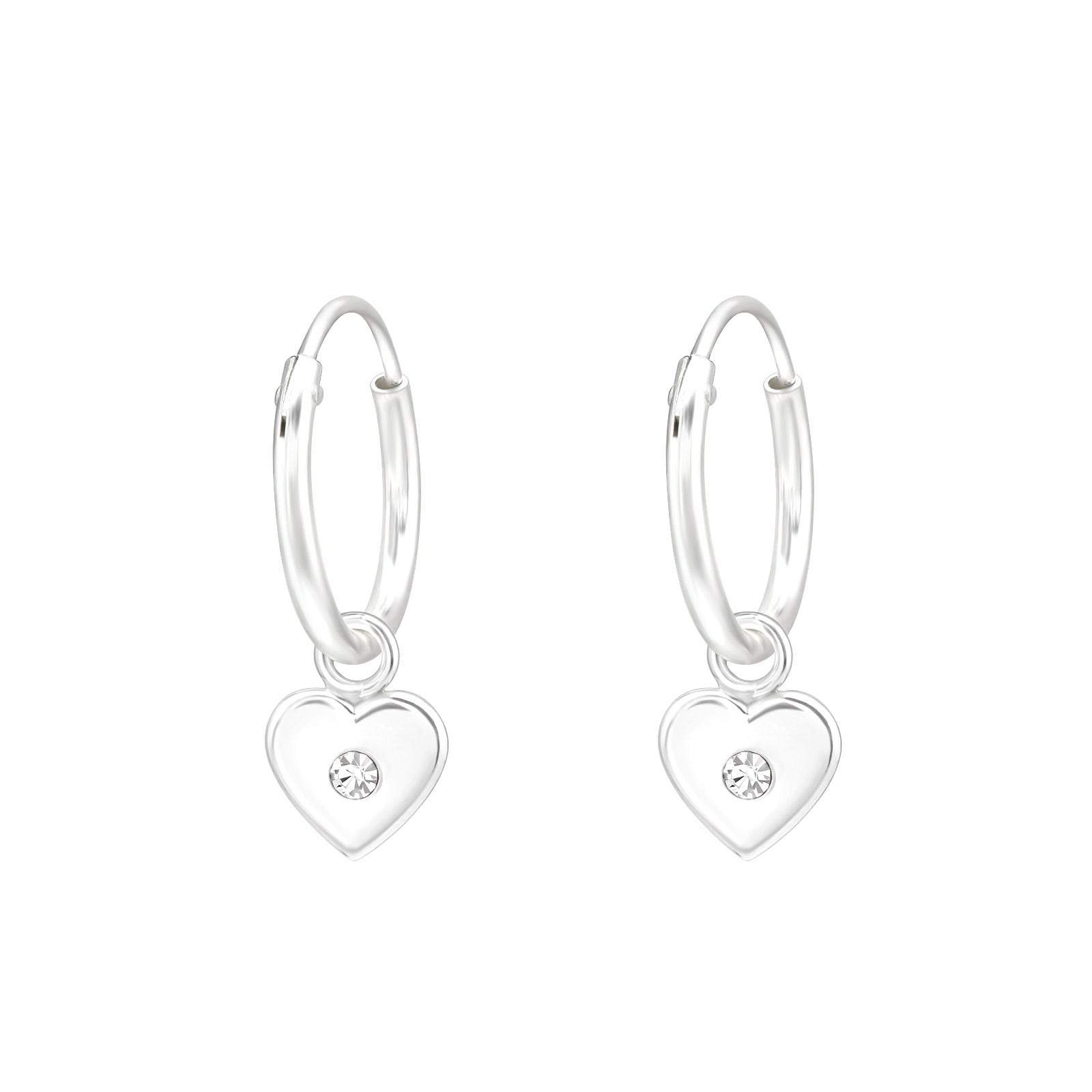 Melchior Jewellery kids heart charm CZ earrings in silver with small cubic zirconia detail