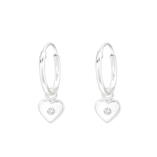 Melchior Jewellery kids heart charm CZ earrings in silver with small cubic zirconia detail