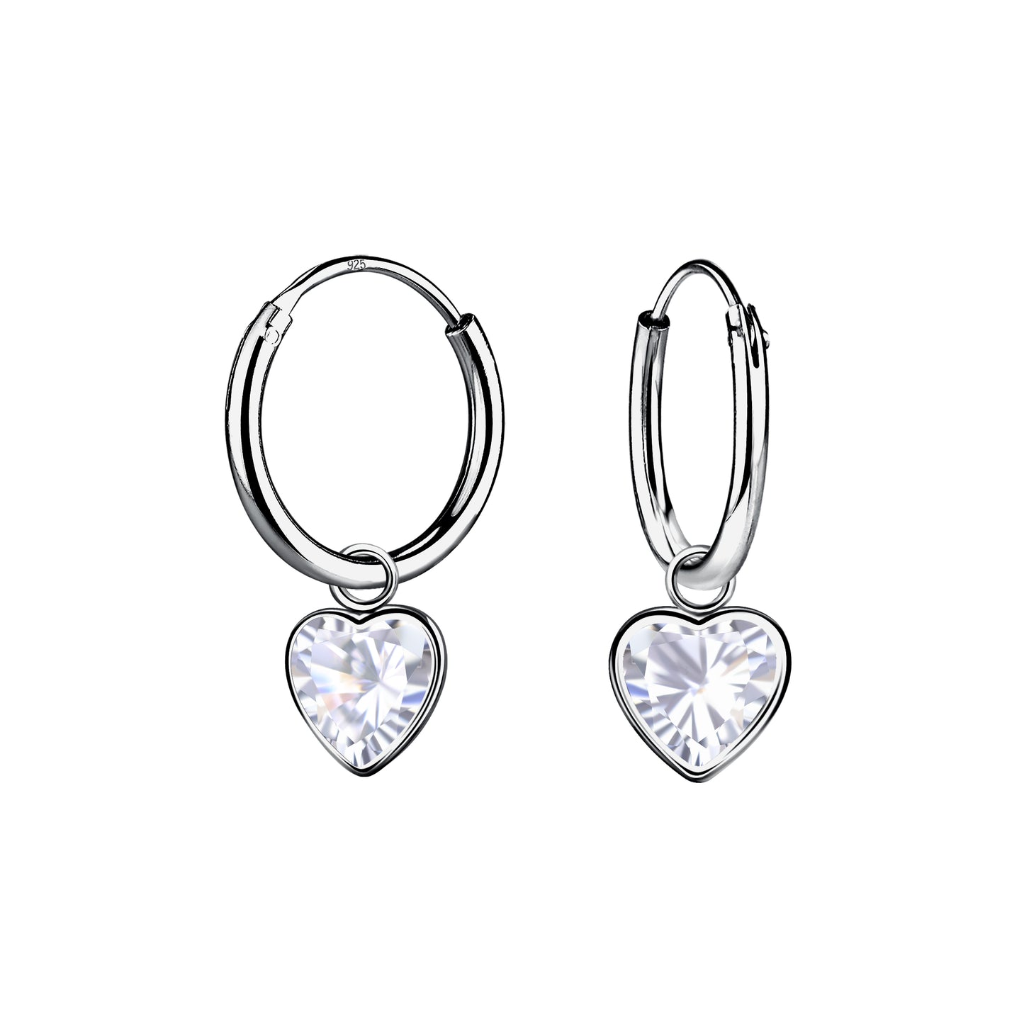 Melchior Jewellery kids heart CZ earrings hypoallergenic silver hoop earrings with heart-shaped cubic zirconia